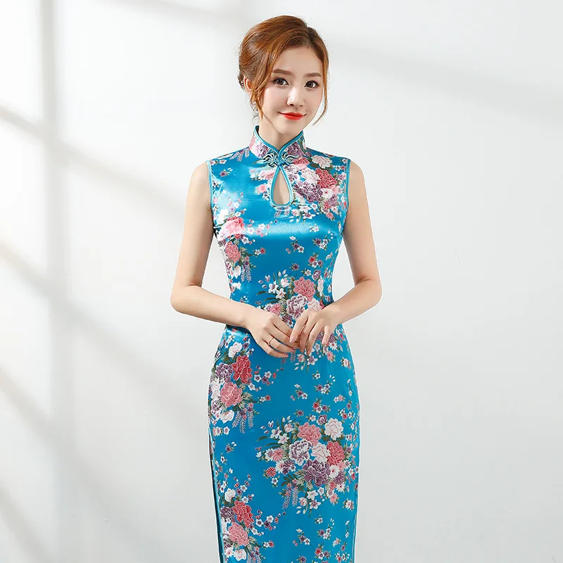 Китайские традиционные костюмы Vestito oritale Женские Длинные Cheongsam печати костюм для