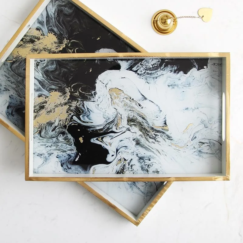 Modern Decor Display Plate MDF Ink Painting Storage Plates Tea Tray Teaware Accessories Teacup Teapot Mug Coffee Cup Holder | Дом и сад
