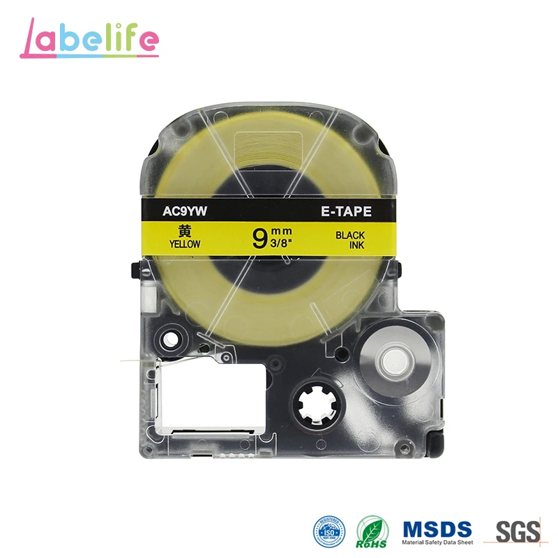 Labelife SC9Y 9 мм черная на желтом совместимая с EPSON стандартная лента также для