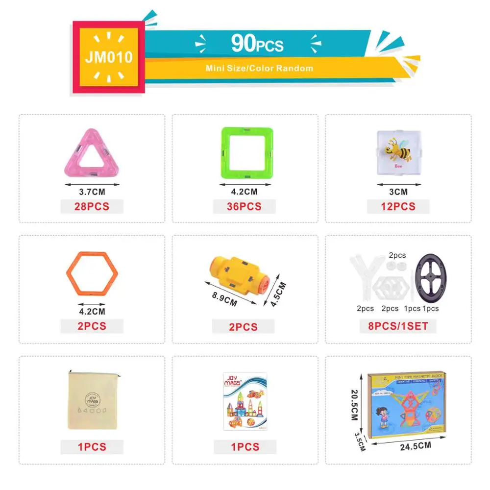 JOY MAGS игрушка мини Магнитная 100/110/130 шт./лот строительные блоки игрушки DIY 3D Магнитный конструктор развивающие кирпичи - Цвет: mini 90 pcs