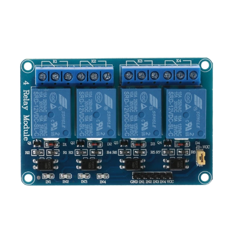 4 канальный 12В релейный модуль с оптомуфтой PIC/AVR/51/ARM для Arduino одним