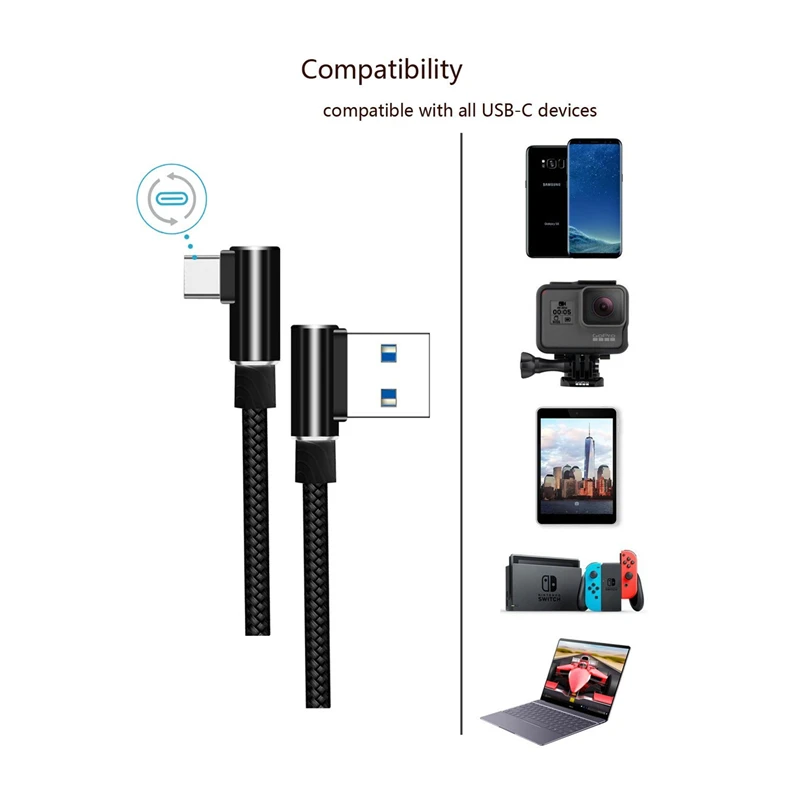 USB Type C 2.4A кабель для быстрой зарядки 90 градусов 2 м передачи данных Huawei mate 20 pro P30