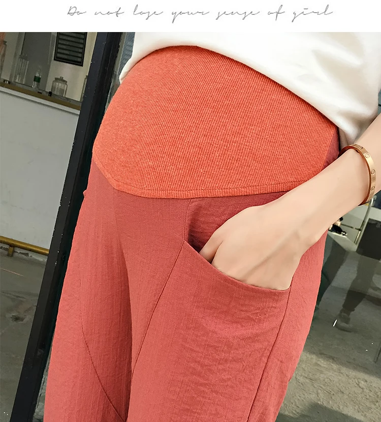 3120 9/10 Длина Летние тонкие льняные штаны для талии, живота, эластичная одежда для беременных женщин, короткие брюки для беременных