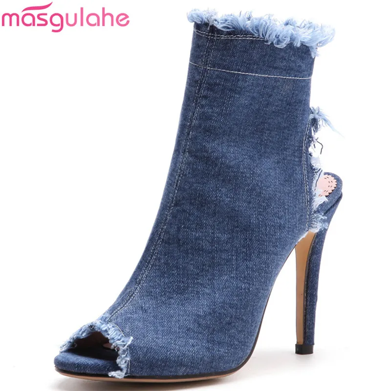 Masgulahe 2018 fashion spring autumn shoes woman new arrival peep toe zip elegant classic high heels ankle boots big size 33-43 | Обувь