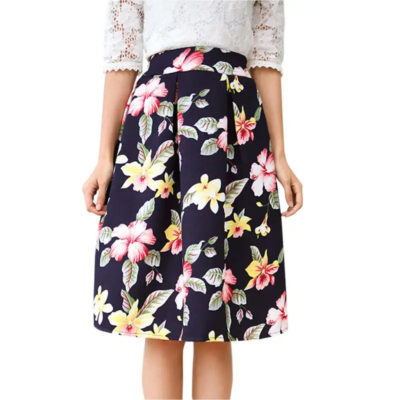 2016 Осенние Юбки Женщин Старинные Цветочный Принт Высокая Талия Бальное платье