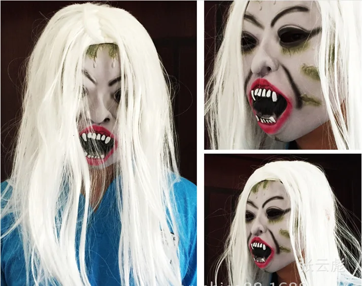 Маска для вечеринки суперстрашная маска на Хэллоуин белые волосы черные