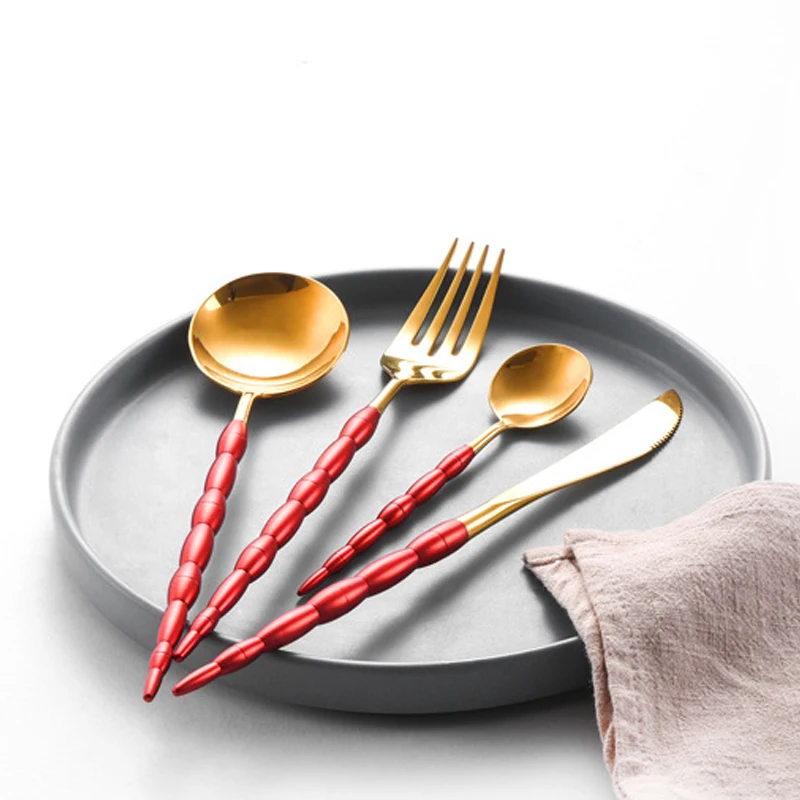 Столовые приборы из нержавеющей стали 304 Красное золото западное серебро