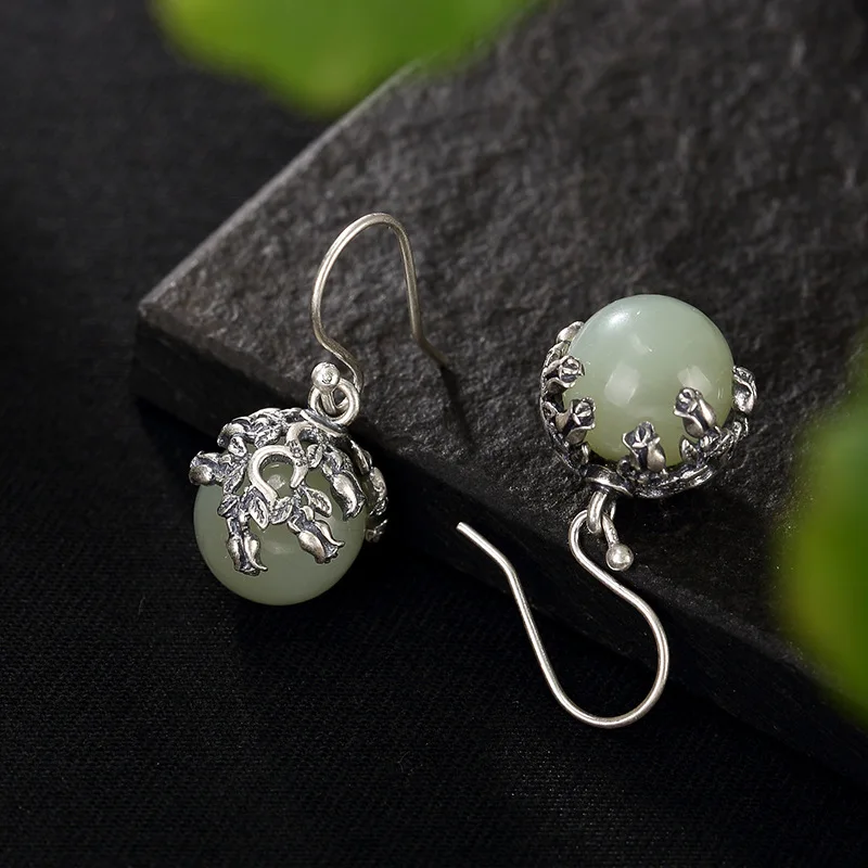 Natural Hetian Jade White Round Pearl Inlay To Restore Ancient Ways Ms High-grade Pendant Earrings Wholesale | Украшения и