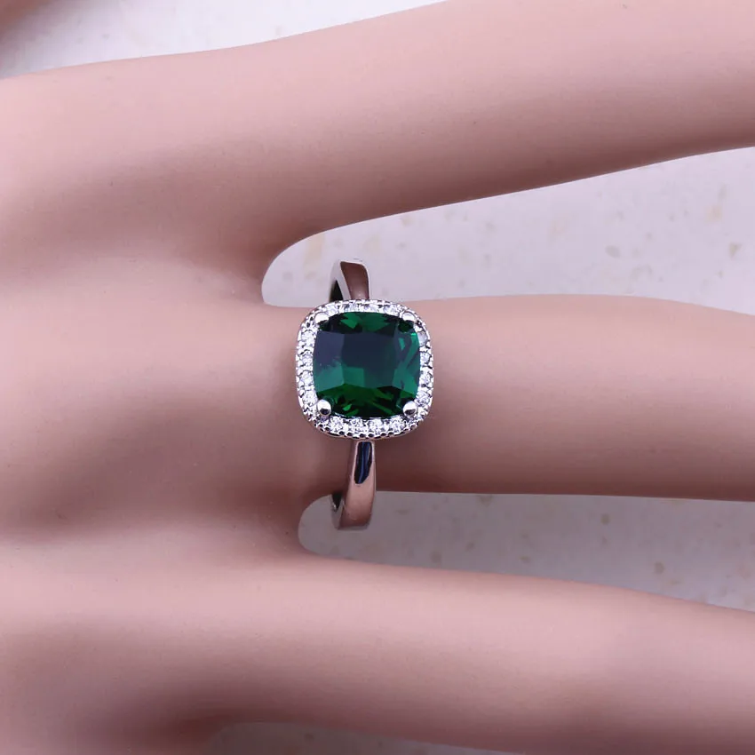 Женский квадратный комплект ювелирных изделий зеленый искусственный изумруд из