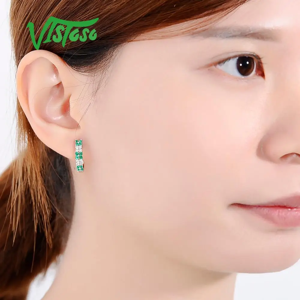 VISTOSO серебряные серьги гвоздики для женщин Цветок зеленые шпинели белый CZ