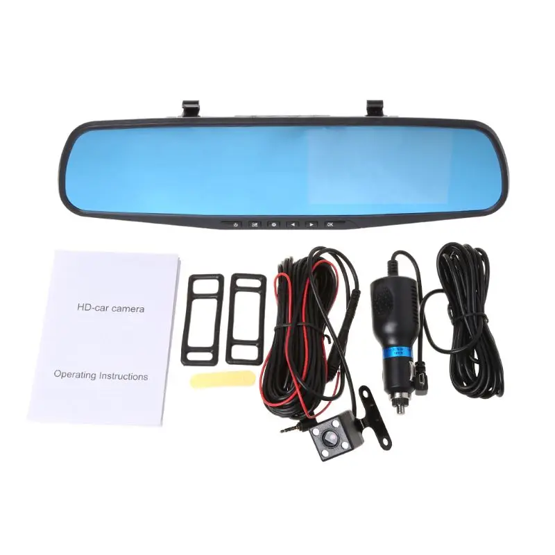 

4.3'' 1080P Dual Lens Car Auto DVR Mirror Dash Cam Recorder+Rear View Camera Kit