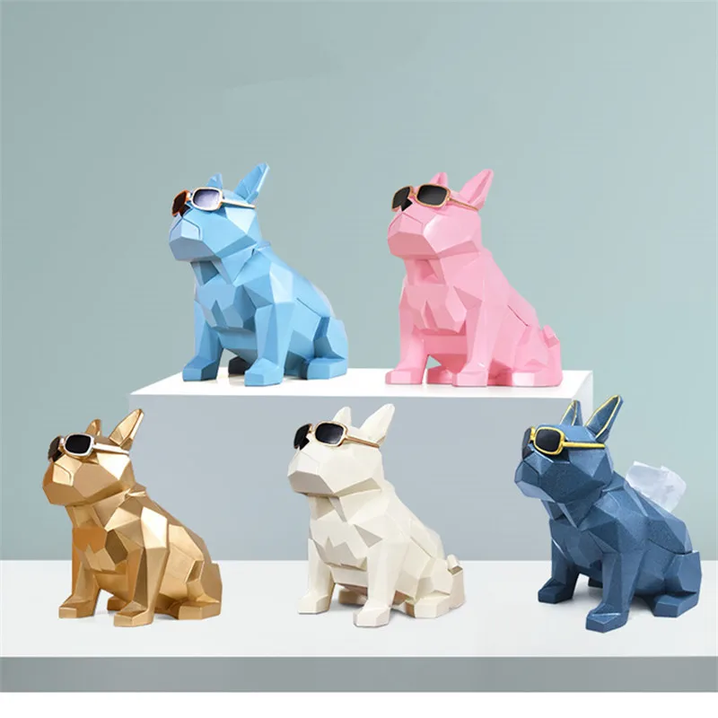 

Creative Geometry Bulldog Tissue Holder Cassette Paper Holder Pumping Tray Living Room Coffee Table Decoration Dog Best Gift