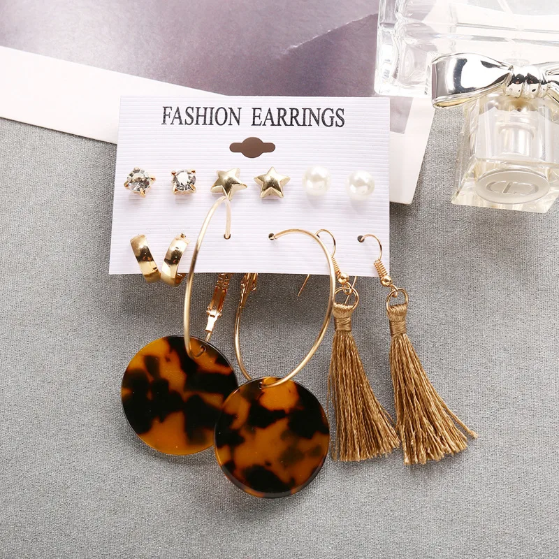 E462.6PCS Модные женские креативные новые инкрустированные кисточкой большой круг