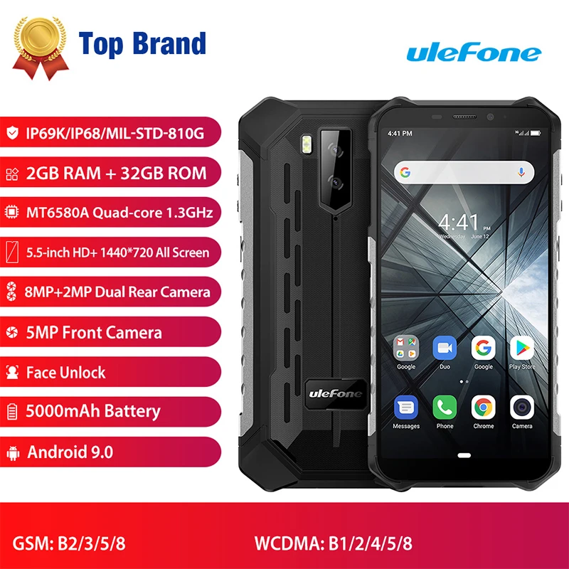 Ulefone Armor X3 мобильные телефоны Android 9 0 IP68/IP69K водонепроницаемый 2 ГБ 32 MT6580 5 дюйма HD + 8MP