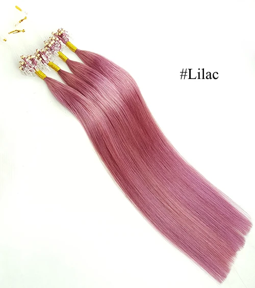 Lilac Микро кольцо человеческие волосы для наращивания прямые Петлевое микрокольцо кератин русские волосы ShowCoco 0,5 г/локон 100 г 200 штук - Цвет: Lilac