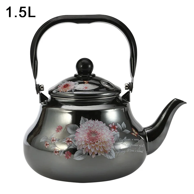 1.5L 1.5L 2.0L 2.5L черный цветок эмалированная Кружка кофейник кухонный чайник для воды для дома - Цвет: 1.5L