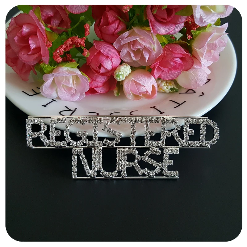 Professions Theme Crystal Lapel Pin &quotREGISTERED NURSE&quot Word Brooch Gift | Украшения и аксессуары