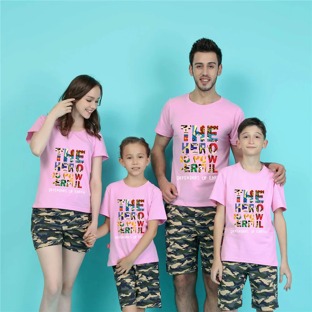 1 pc 95% Cotton family set clothes The Earther Is Powerful mother daughter matching Father son Pink t shirts | Мать и ребенок