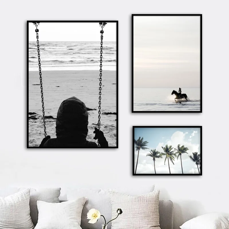 

Sea Coconut Tree Horse Boy Canvas Painting Bedroom Wall Art Canvas Posters And Prints Wall Pictures For Living Room Home Decor