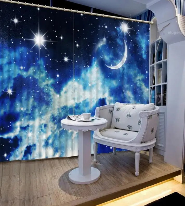Шторы блэкаут в виде звезд и Луны для спальни оконные занавески с 3D принтом