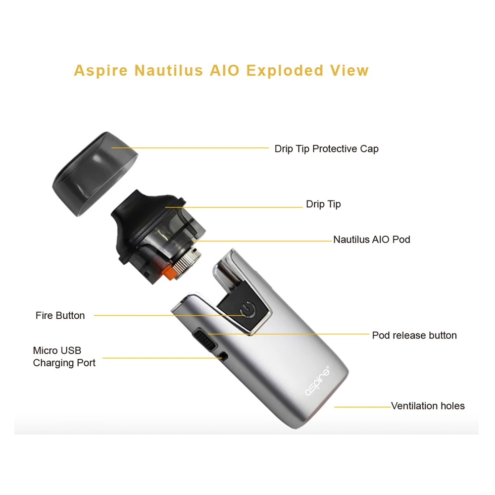 В наличии! Aspire Nautilus AIO комплект 1000 мАч батарея 4 6 мл ёмкость pod vape применение 1.8ohm NS