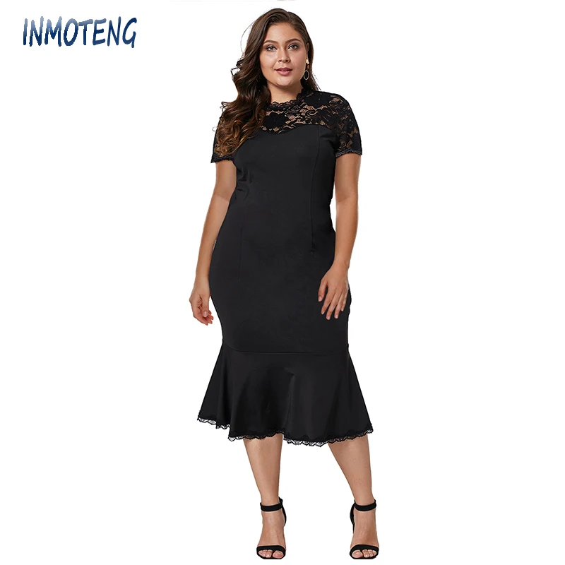 INMOTENG летнее платье большого размера XL 5XL белое/черное кружевное с баской