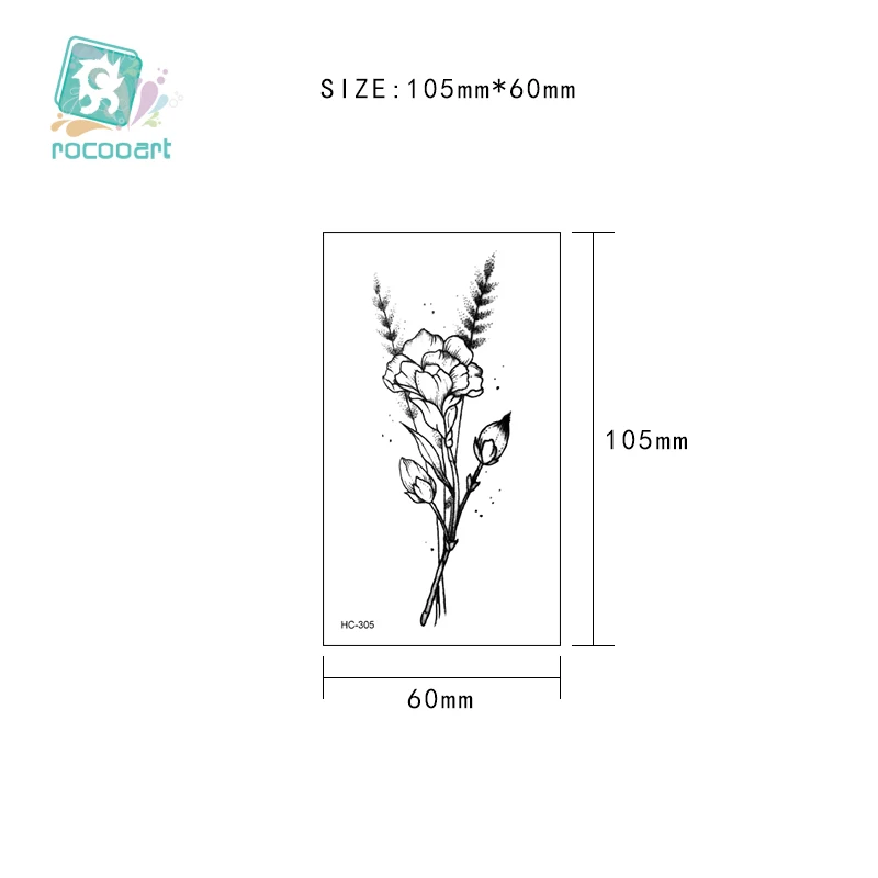 Rocooart HC 305 простой и черный цветочный дизайн на запястье временная татуировка для