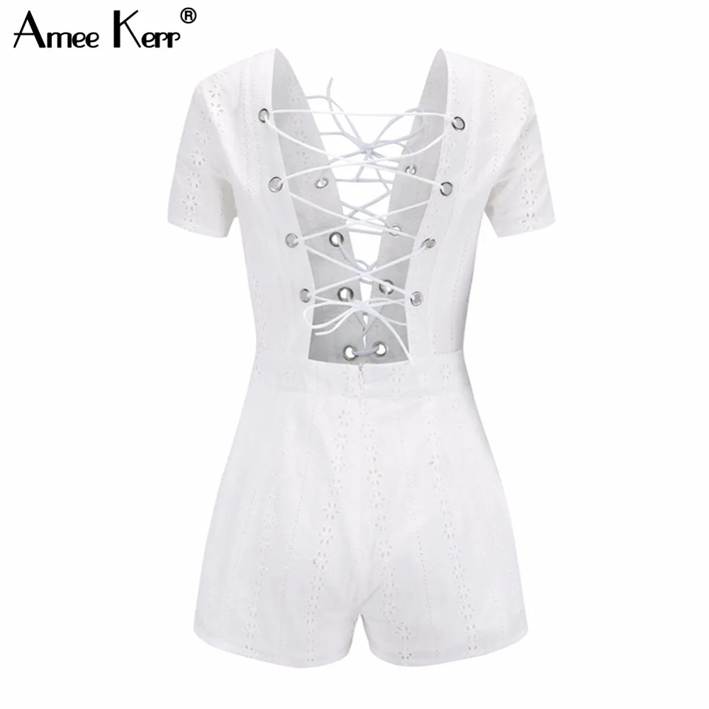 Amee Керр белая повязка v образным вырезом полые Playsuit спинки Womenn короткое лето