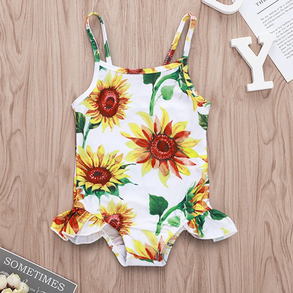Girls Swimwear Cute Kids Swimsuit with Swimming Sun Flower Print 2019 baby girl bathing suit One Pieces Swim Wear For Children | Детская