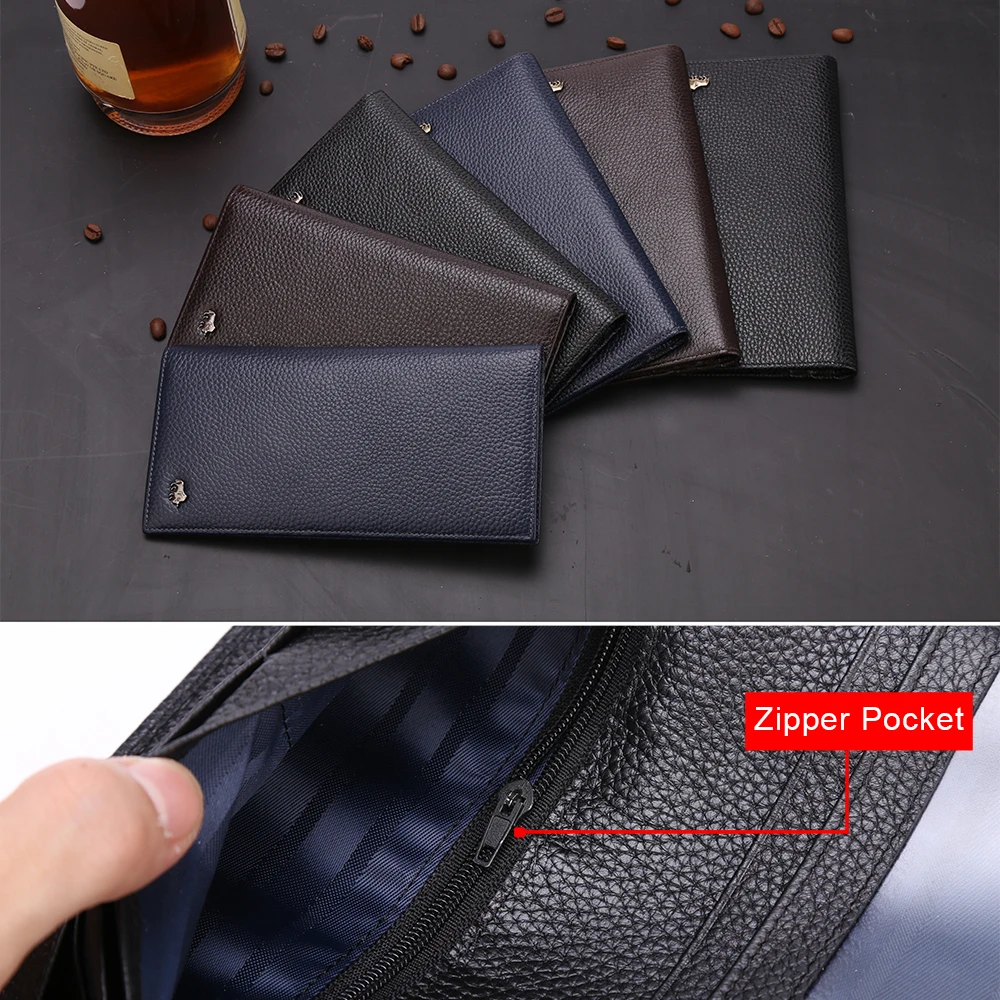 Модные мужские кошельки BISON DENIM длинный тонкий бумажник из натуральной кожи