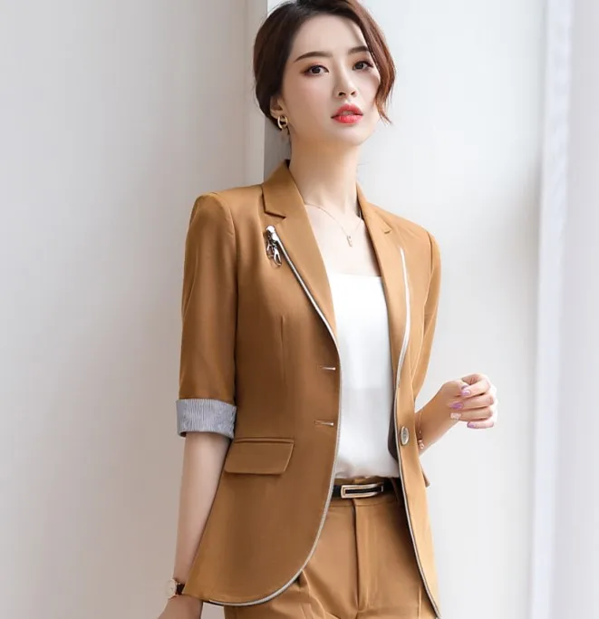 Khaki Blazer Naviu, элегантный и модный женский пиджак, 2091, летняя верхняя одежда, официальный блейзер для офиса, для девушек, официальная рабочая одежда размера плюс, топы - Цвет: Khaki Blazer
