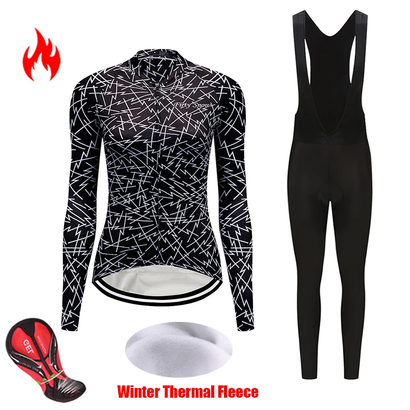 

Women cycling jersey set winter thermal fleece ladies skinsuit bicycle clothing kit female wear bike clothes uniform dress suit