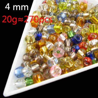 4mm 2/4mm 20g Mix Color Round Beads Silver Lined Glasss Spacer Beads for Jewelry Making DIY Necklace Bracelet Crafts for Needlework - Цвет: 4mm