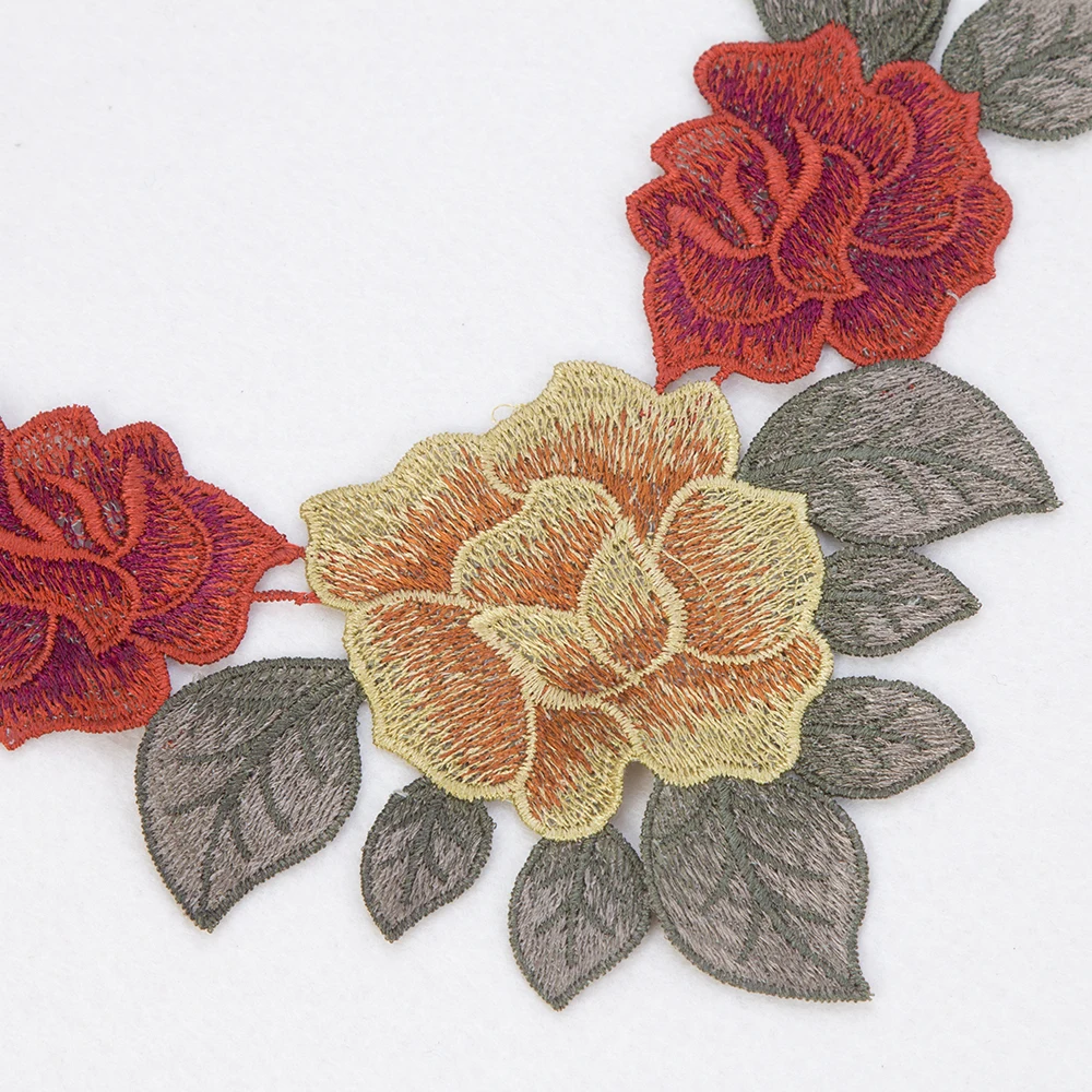 Smiry Новый 1 шт. вышивка красивый красный и золотой цветок кружева декольте ткань DIY