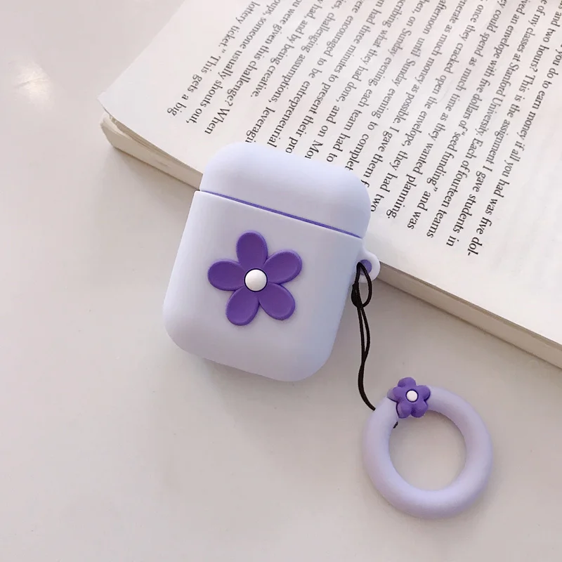 Purple Для AirPods чехол милый цветок ключевой ремень чехол для наушников s для Apple Air pods силиконовый чехол беспроводной Bluetooth чехол для наушников коробка - Цвет: Purple