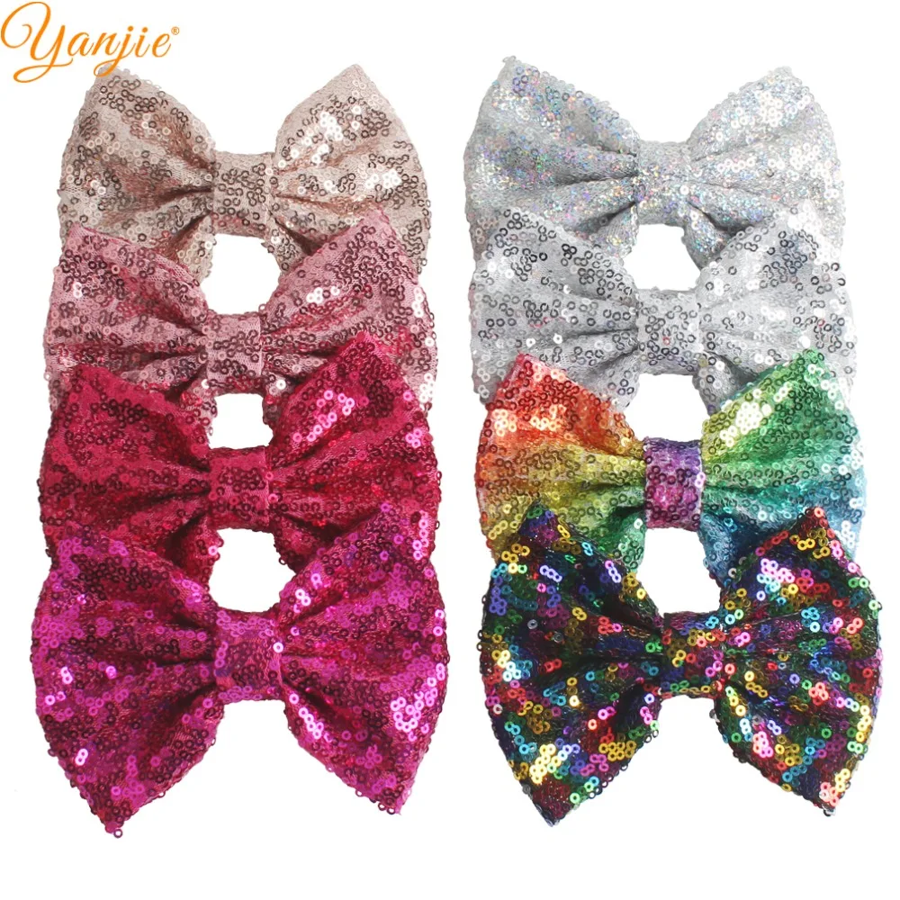 

30pcs/lot 5" Knot Sequin Hair Bow WITHOUT Hair Clips Girls Solid Glitter Bows For Kids DIY Headband Hair Bands Hair Accessories