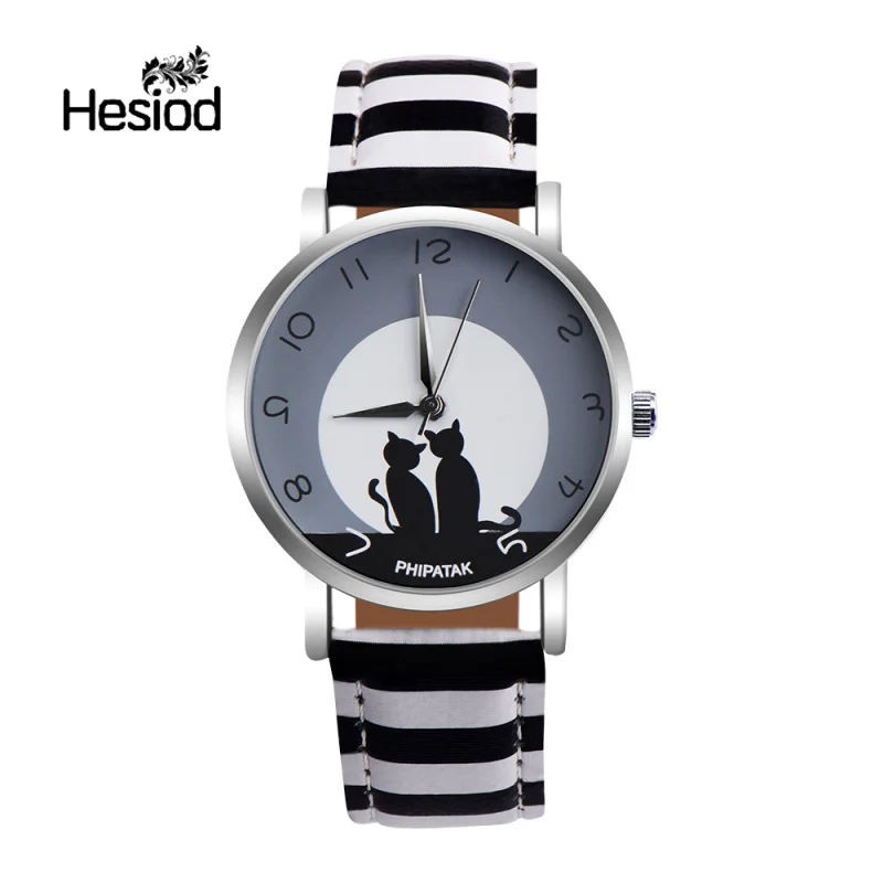 Hesiod Relogio Feminino женские часы с двумя кошками роскошные брендовые кварцевые для