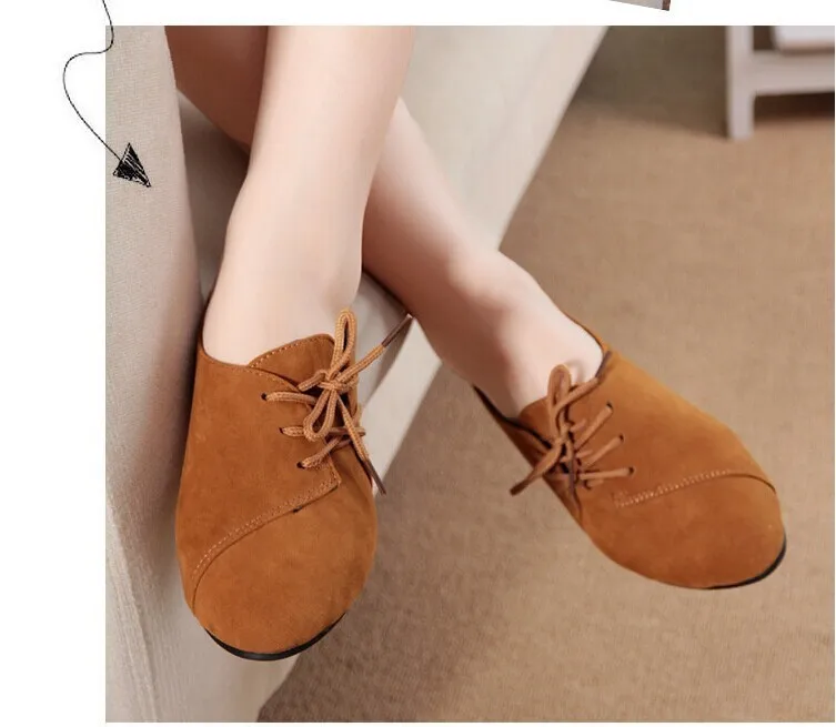 Женские туфли из нубука на шнуровке плоской подошве|flat shoes|casual women shoestoe shoes |