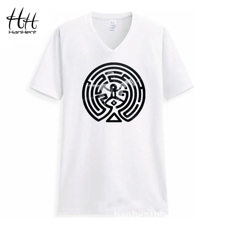 HANHENT westworld мужские v образным вырезом Футболка 2019 модный принт ткань 100% хлопок