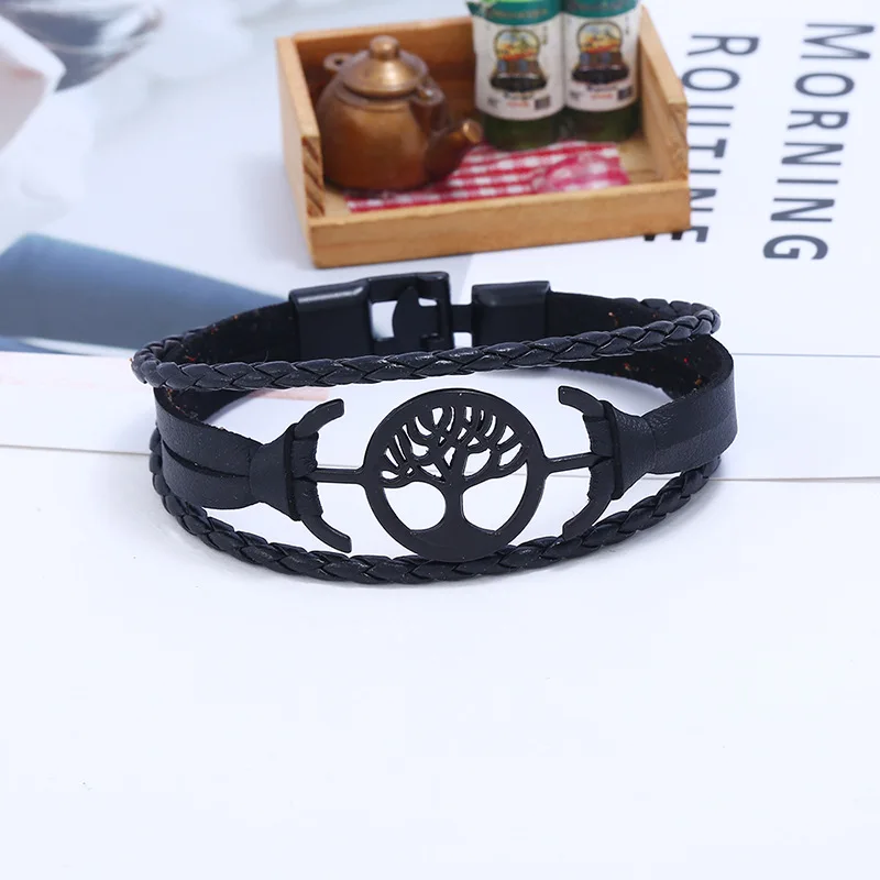 Punk Vintage Multilayer Charms Leather Bracelet Tree of Life Woven Casual Bangle Wristbands Fashion Men Women Handmade Jewelry | Украшения