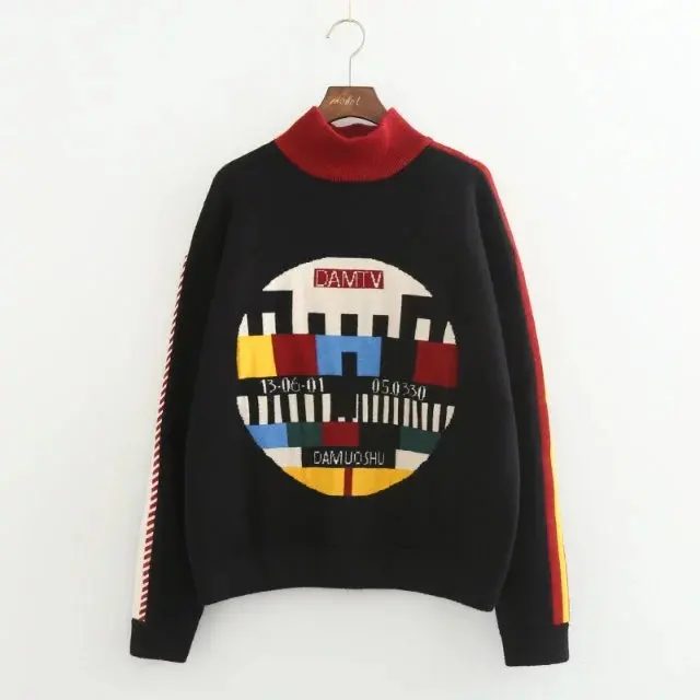 Новинка осень женский винтажный черный свитер пуловер ручной вязки Топы