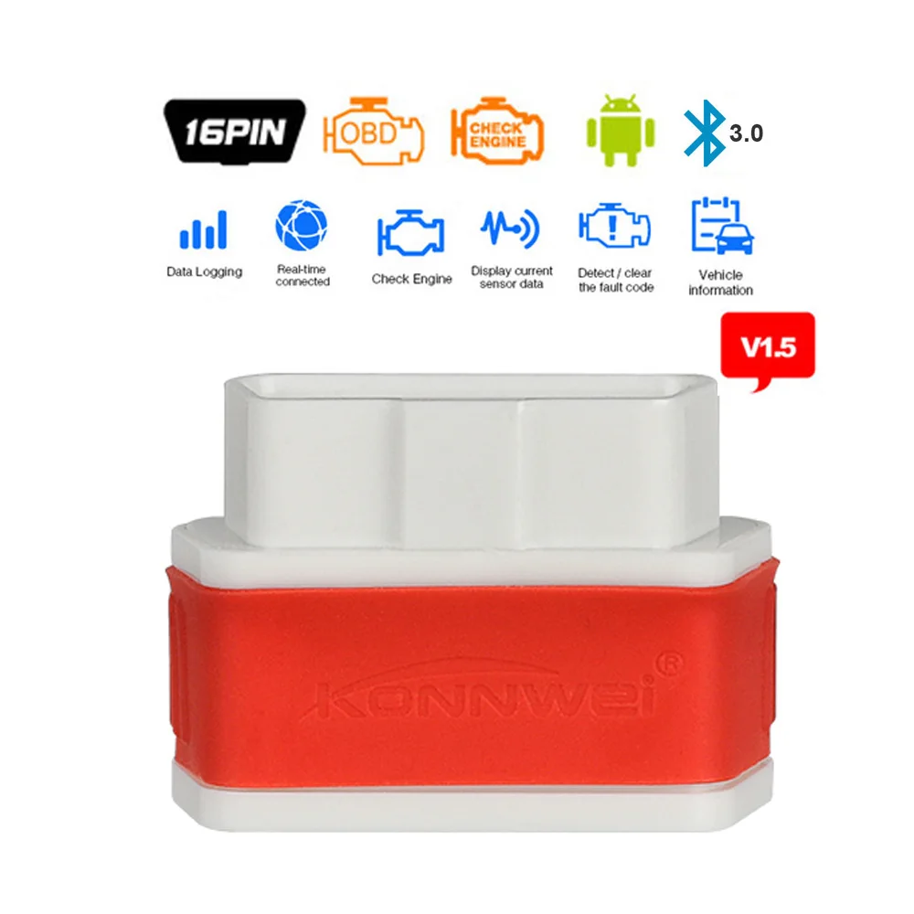 BT 3.0 red white KONNWEI KW903 icar2 elm327 Bluetooth 3,0 автомобильный OBD2 OBDII автоматический диагностический инструмент elm 327 адаптер BT работает на Android - Цвет: BT 3.0 red white