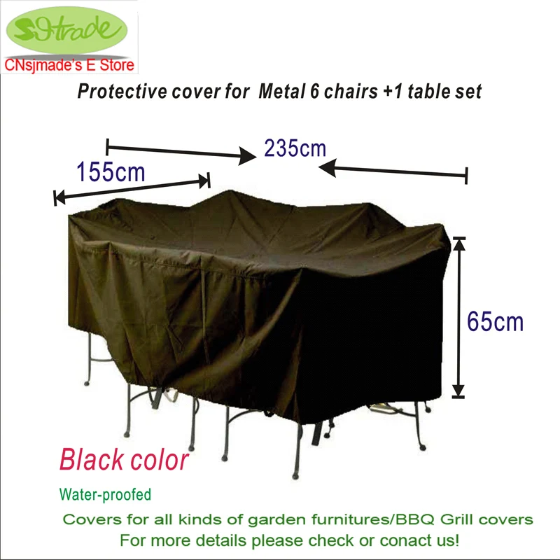 Durable Protective Cover for Garden Metal set 6 chairs+1 table,235x155x65cm,water/dust proof Oxford fabric, Black color cover