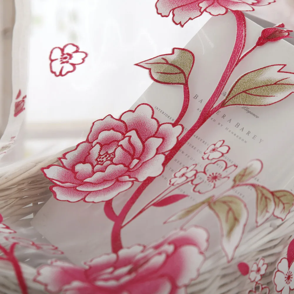 Самая низкая цена Прямая поставка прозрачные Занавески с пионами тюль для окон