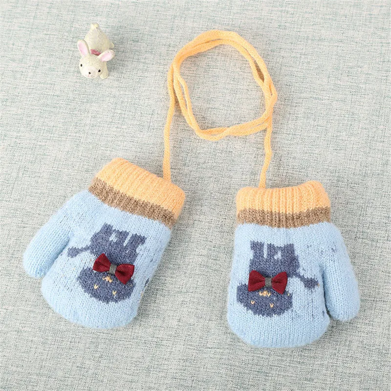 Cute Infant Baby Gloves Thicken Hot Girls Boys Of Winter Warm Rope Full Finger Cartoon Soft Knitting kid Mittens | Детская одежда и