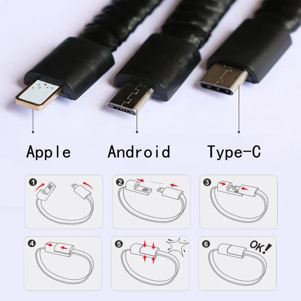 Уличный Новый портативный спортивный плетеный браслет USB-кабель для зарядки и