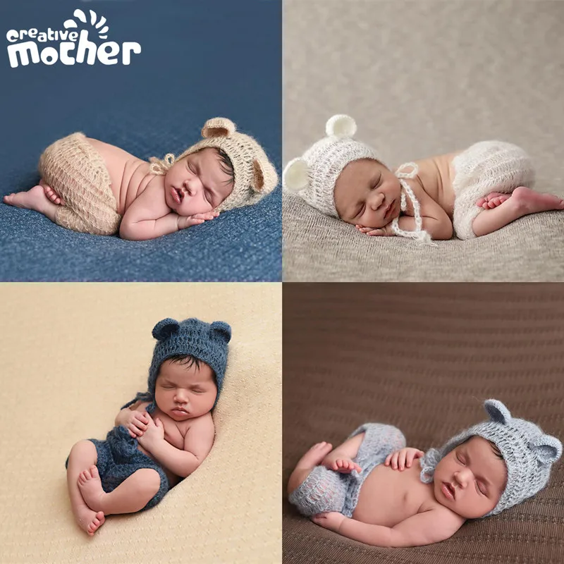 Реквизит для фотосъемки новорожденных мохеровая Одежда шапка с изображением