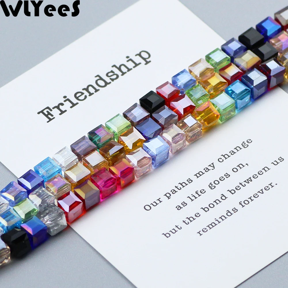 

WLYeeS 6mm Square shape Austrian crystal beads 50pcs/lot Square Glass Loose Spacer Bead for Jewelry Bracelet Necklace Making DIY