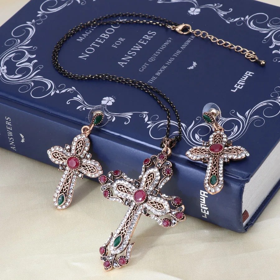 Женские винтажные сережки с кулоном и крестом в индийском стиле 2 шт./лот|jewelry sets for