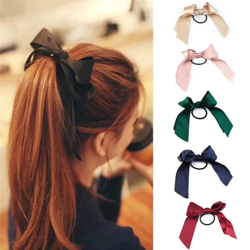 

Summer bohemian Korea Style hair accessories for Women Multicolor Scrunchie Ponytail Holder Satin Ribbon Bow HairBand Hair Rope